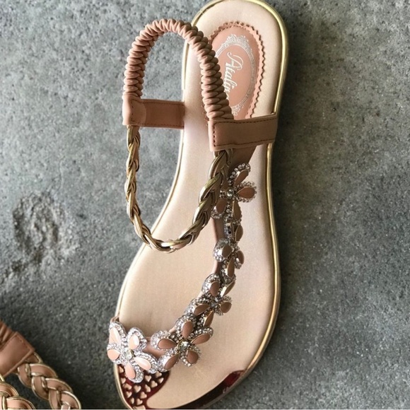 NEW COLOR!  Italina Floral Daisy Rhinestone Flat Sandal - Picture 6 of 12